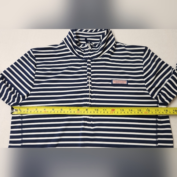 Vineyard Vines Sankaty Shep 1/4 Zip Pullover Striped Navy Coastal Preppy Sz S - Picture 9 of 10
